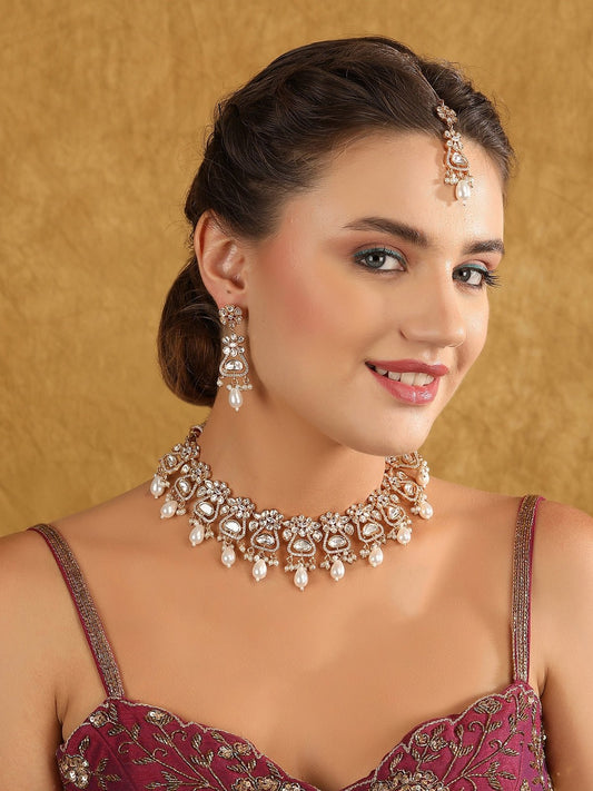 Gold-Toned & White Gold Plated Beaded Handcrafted Jewellery Set - Auraa Trends - Necklace Set - Necklace Necklace sets