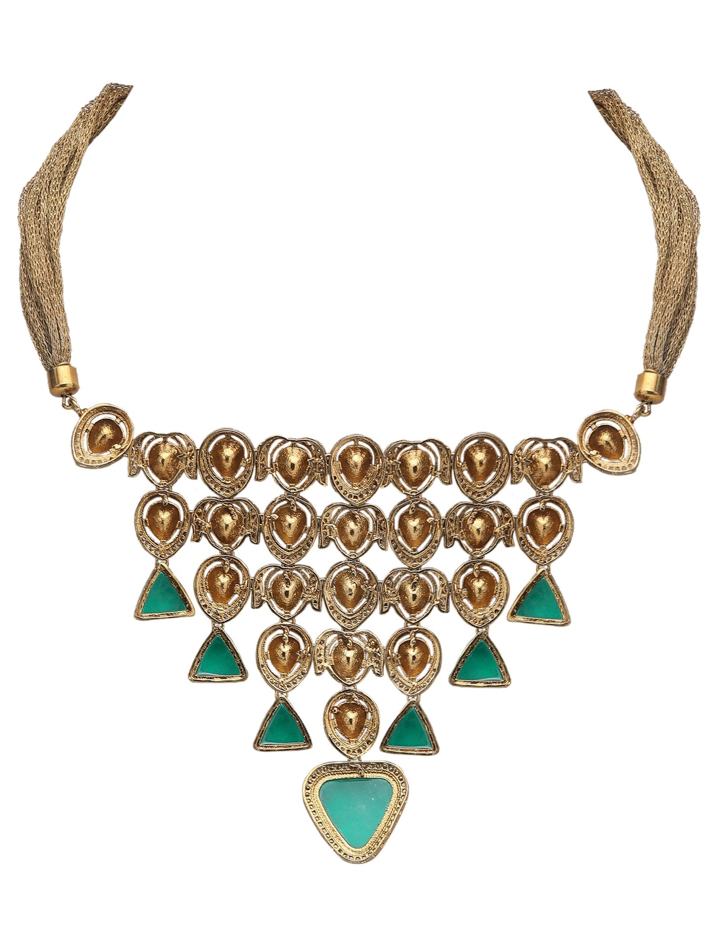 Gold-Toned & White Gold-Plated Kundan-Polki Handcrafted Beaded Necklace Set - Auraa Trends - Necklace Set -Festive