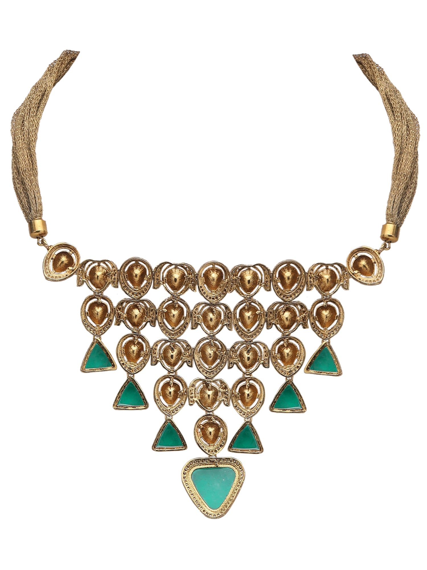 Gold-Toned & White Gold-Plated Kundan-Polki Handcrafted Beaded Necklace Set - Auraa Trends - Necklace Set -Festive