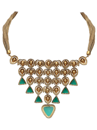 Gold-Toned & White Gold-Plated Kundan-Polki Handcrafted Beaded Necklace Set - Auraa Trends - Necklace Set -Festive