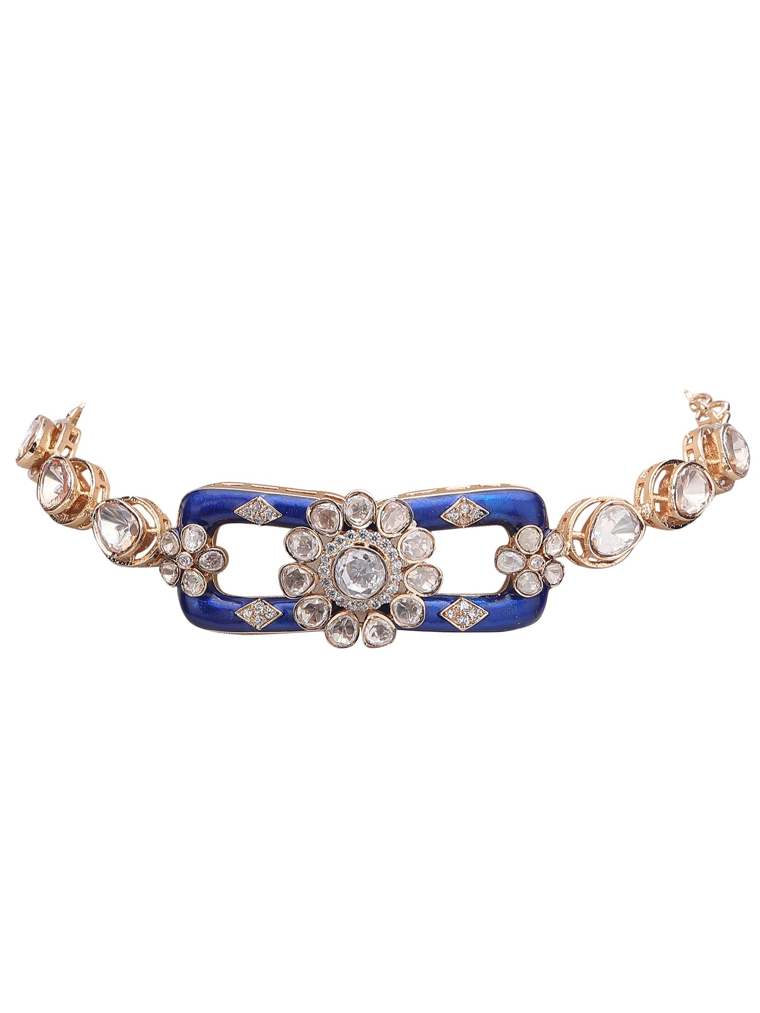 Gold-Toned & White Gold-Plated Moissanite Choker Set - Auraa Trends - Choker -Choker choker set for women