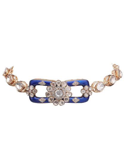 Gold-Toned & White Gold-Plated Moissanite Choker Set - Auraa Trends - Choker -Choker choker set for women
