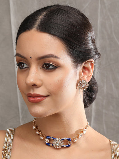 Gold-Toned & White Gold-Plated Moissanite Choker Set - Auraa Trends - Choker -Choker choker set for women