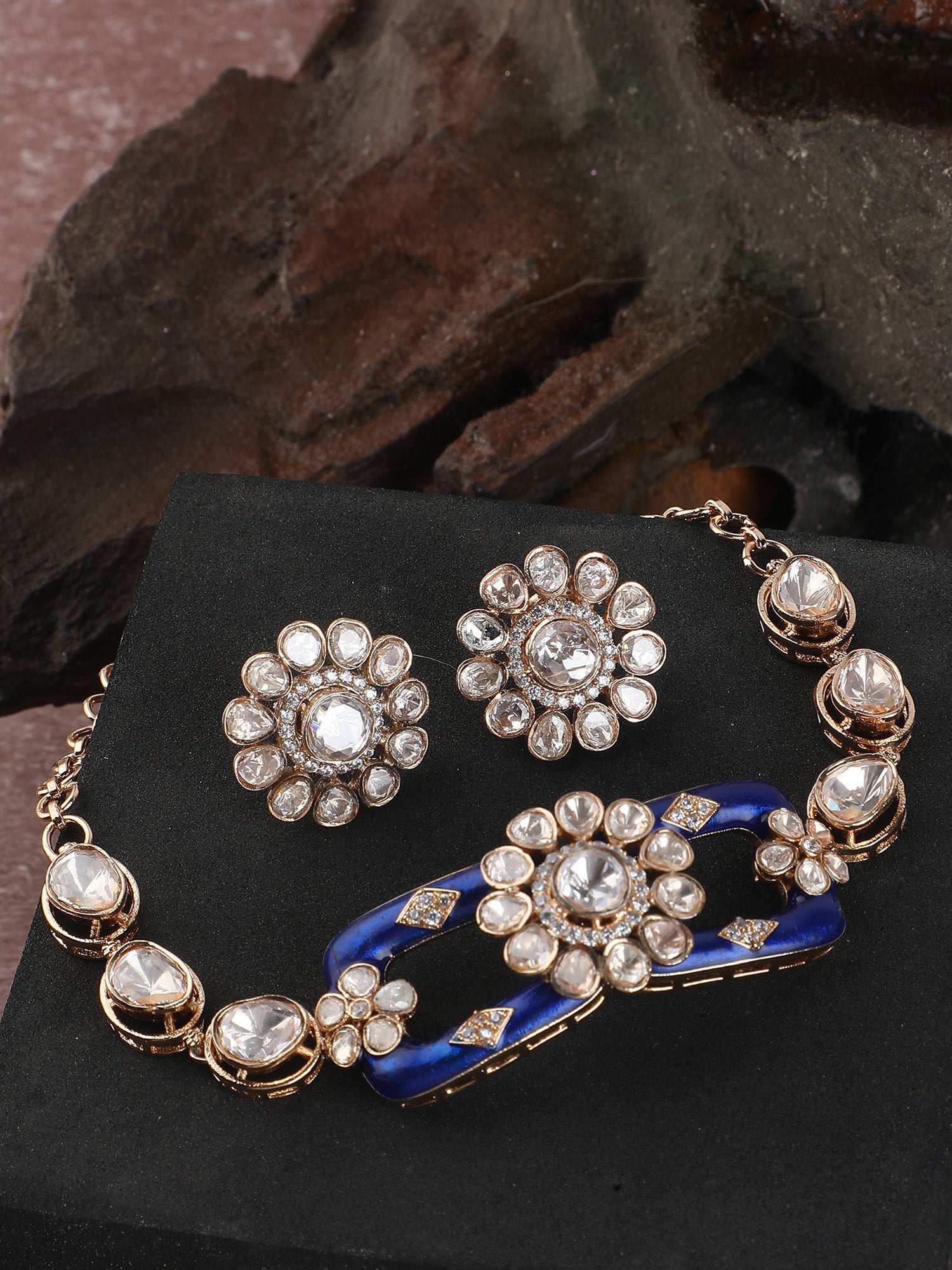Gold-Toned & White Gold-Plated Moissanite Choker Set - Auraa Trends - Choker -Choker choker set for women