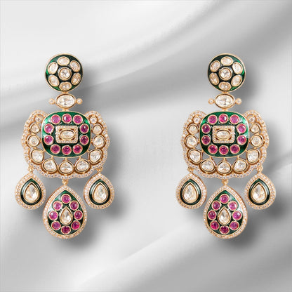 Gorgeous Bridal Necklace and Earrings Set with Ruby, Green, and Pearl Stone - Auraa Trends - necklace - # - Auraa Trends - Gorgeous Bridal Necklace and Earrings Set with Ruby, Green, and Pearl Stone