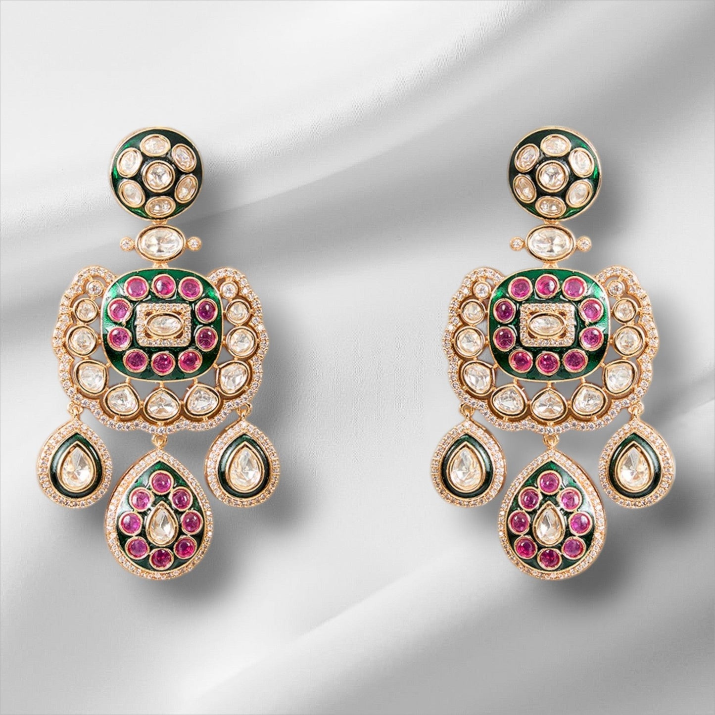 Gorgeous Bridal Necklace and Earrings Set with Ruby, Green, and Pearl Stone - Auraa Trends - necklace - # - Auraa Trends - Gorgeous Bridal Necklace and Earrings Set with Ruby, Green, and Pearl Stone