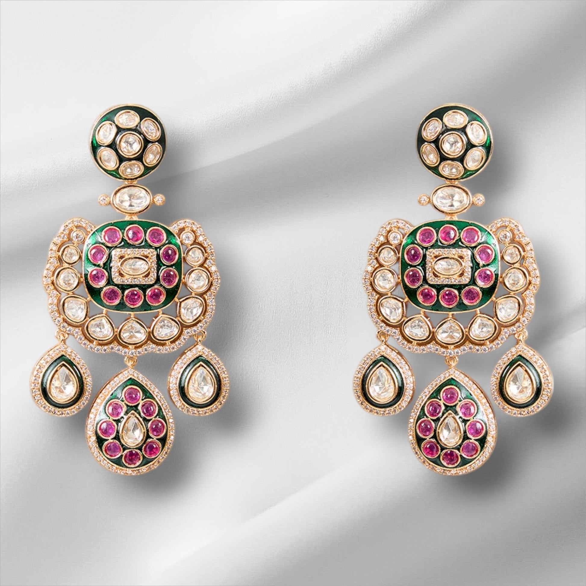 Gorgeous Bridal Necklace and Earrings Set with Ruby, Green, and Pearl Stone - Auraa Trends - necklace - # - Auraa Trends - Gorgeous Bridal Necklace and Earrings Set with Ruby, Green, and Pearl Stone