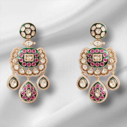 Gorgeous Bridal Necklace and Earrings Set with Ruby, Green, and Pearl Stone - Auraa Trends - necklace - # - Auraa Trends - Gorgeous Bridal Necklace and Earrings Set with Ruby, Green, and Pearl Stone