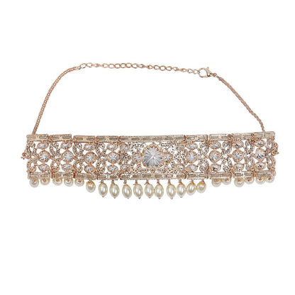 Graceful Pearl and Polki Choker Necklace Set with Earrings - Auraa Trends - Choker - Graceful Pearl and Polki Choker Necklace
