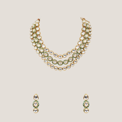 Grand Multi - Layered Kundan & Pearl Bridal Necklace Set with Earrings - Auraa Trends - # - Auraa Trends - Grand Multi - Layered Kundan & Pearl Bridal Necklace Set with Earrings