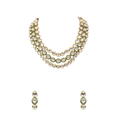 Grand Multi - Layered Kundan & Pearl Bridal Necklace Set with Earrings - Auraa Trends - # - Auraa Trends - Grand Multi - Layered Kundan & Pearl Bridal Necklace Set with Earrings