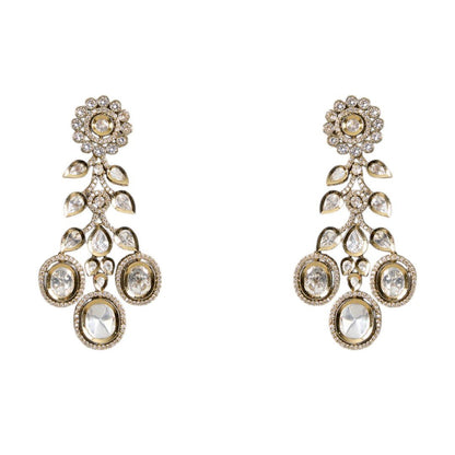 Grand Polki - Style Kundan Necklace Set with Dangling Pear Motifs - Auraa Trends - Polki style Handmade ethnic jewelry set