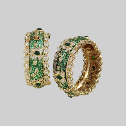 Green Enamel Gold - Plated Stone - Studded Bangles for Women - Auraa Trends - Bangles -  - Auraa Trends - Green Enamel Gold - Plated Stone - Studded Bangles for Women
