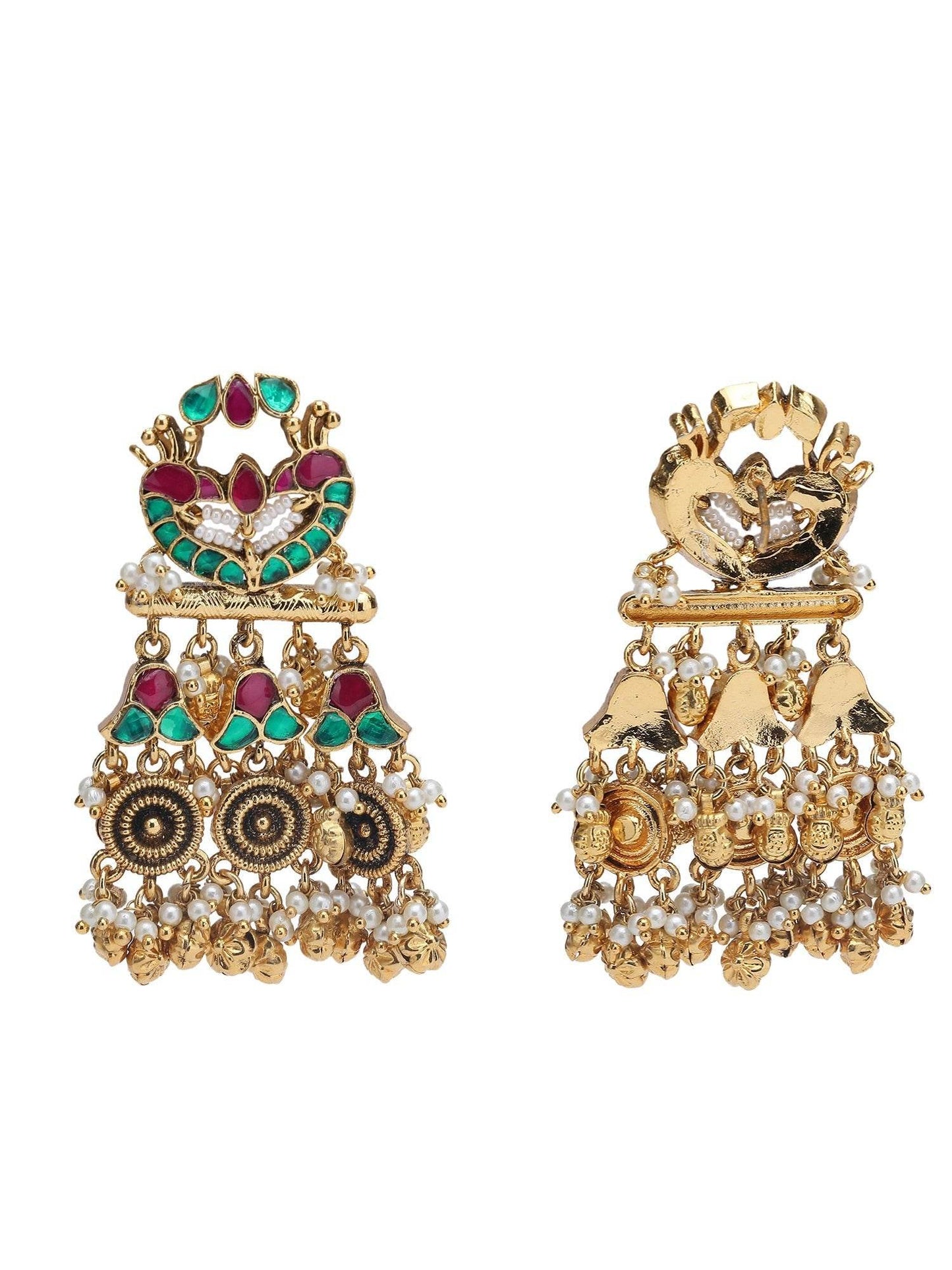 Green Kundan Beaded Rani Haar Necklace Set with Matching Earrings