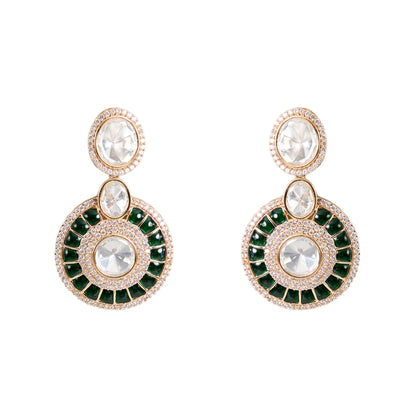 Green Kundan Choker Necklace Set with White Stones & Earrings for Bridal and Ethnic Wear - Auraa Trends - Necklace -  - Auraa Trends - Green enamel kundan choker necklace with white stones and earrings” “Traditional gold - tone bridal choker with pearl strands and kundan detailing” “Indian wedding jewelry set with green and white kundan stones”