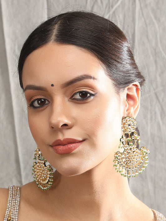 Green & White Chandbaali Earrings with Pearl Accents - Auraa Trends - Chandbali - Chandbali afghan chandbaali buy online