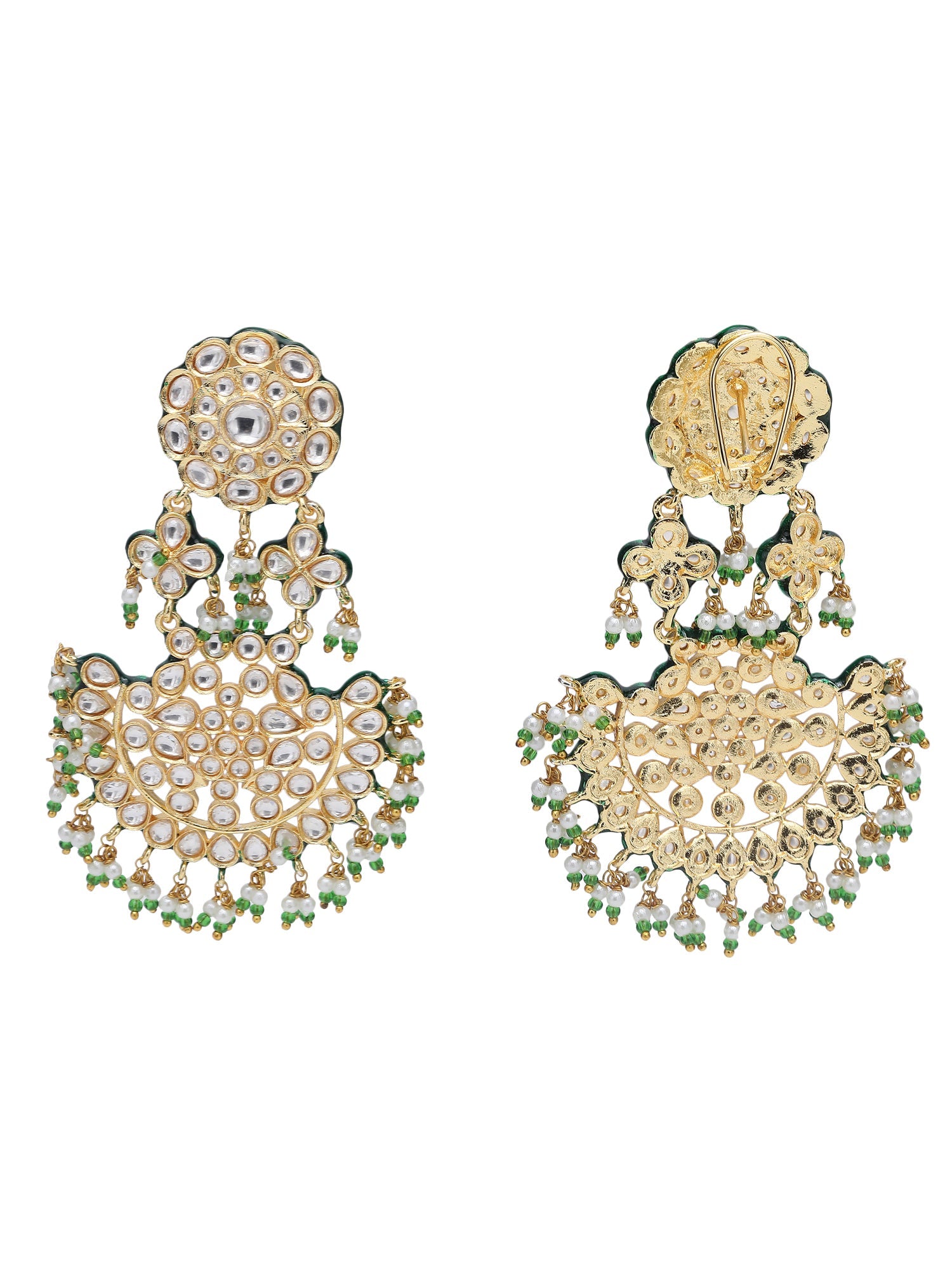 Green & White Chandbaali Earrings with Pearl Accents - Auraa Trends - Chandbali - Chandbali afghan chandbaali buy online
