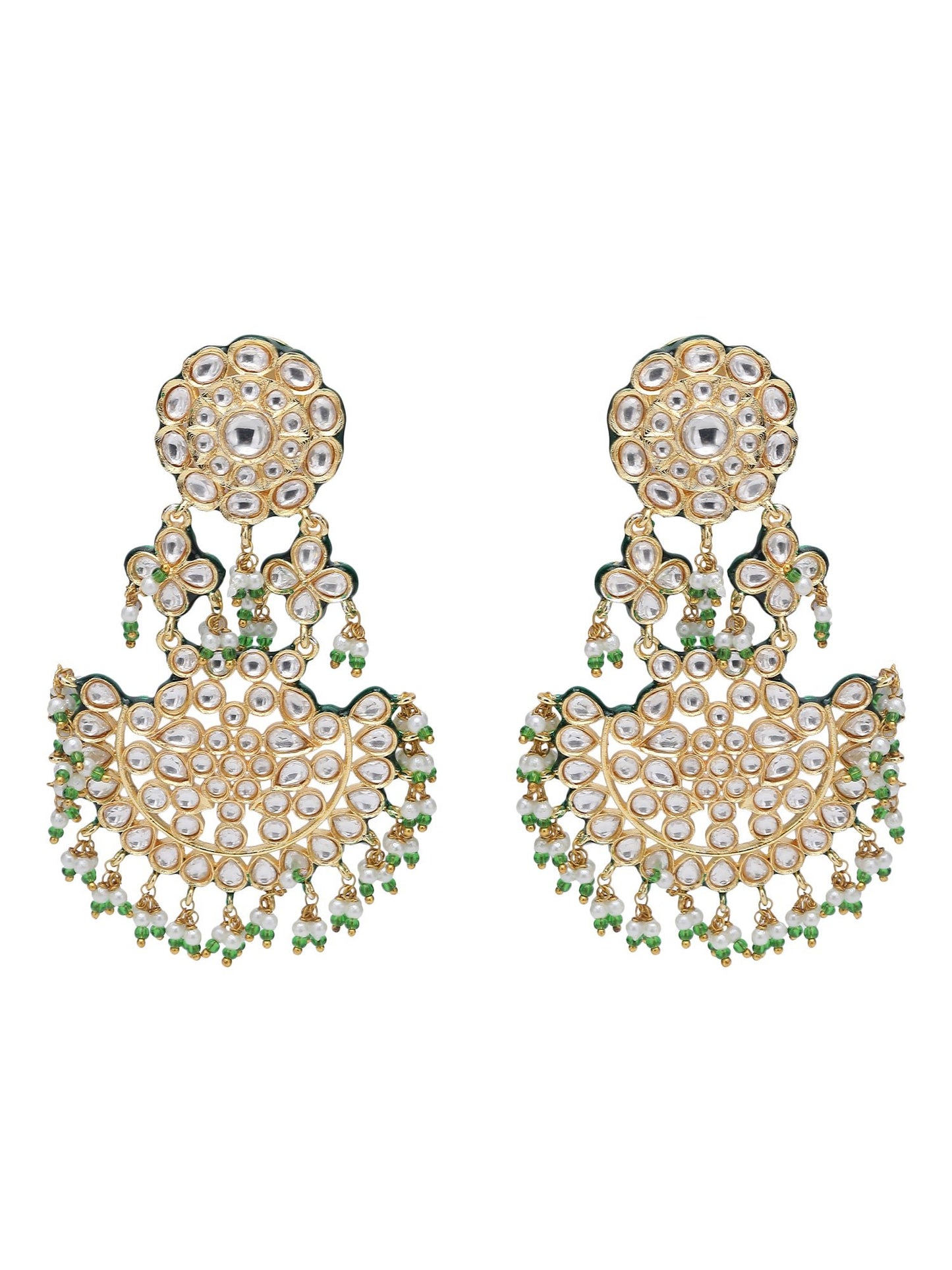 Green & White Chandbaali Earrings with Pearl Accents - Auraa Trends - Chandbali - Chandbali afghan chandbaali buy online