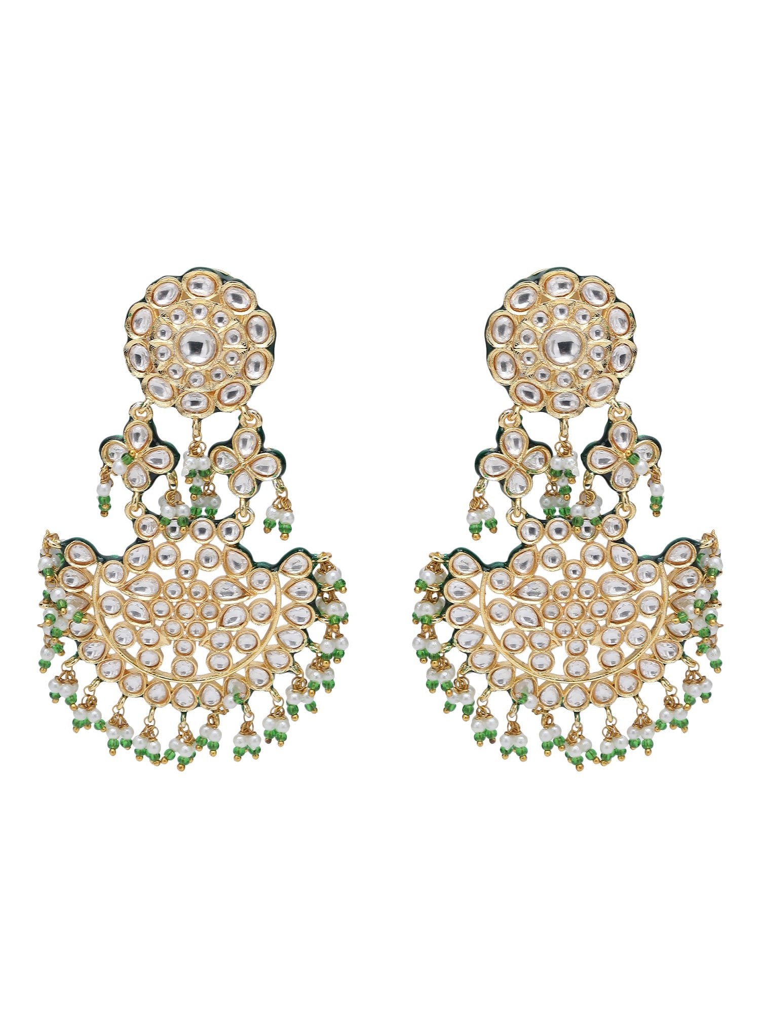 Green & White Chandbaali Earrings with Pearl Accents - Auraa Trends - Chandbali - Chandbali afghan chandbaali buy online