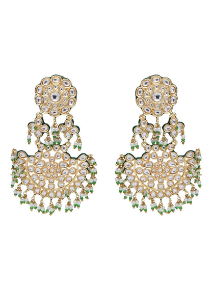 Green & White Chandbaali Earrings with Pearl Accents - Auraa Trends - Chandbali - Chandbali afghan chandbaali buy online