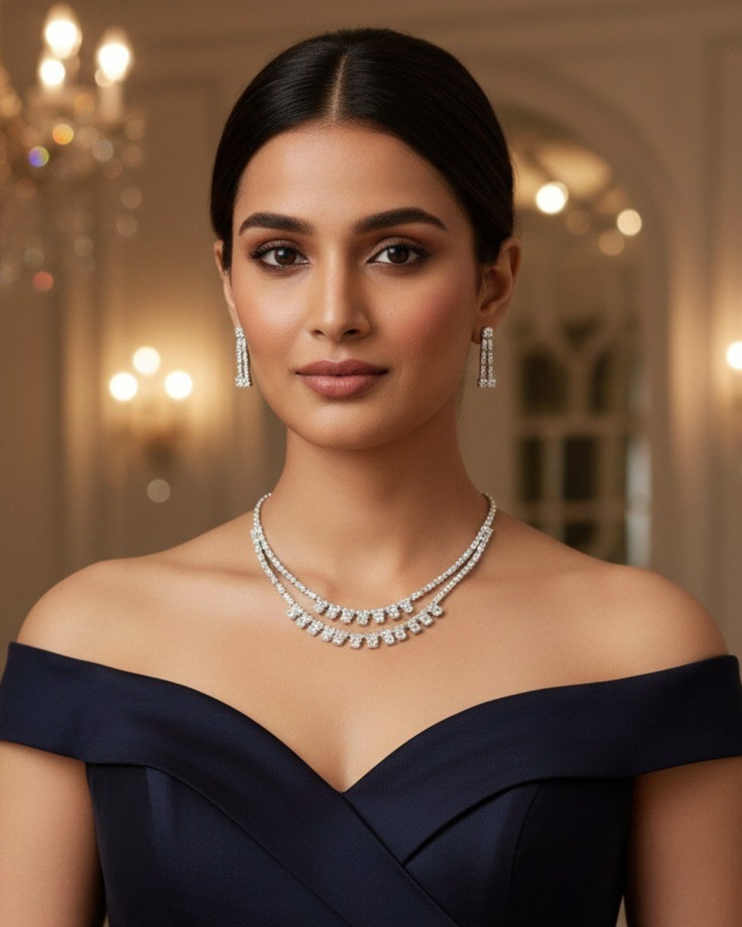 Elegant American Diamond Necklace & Earring Set for Women