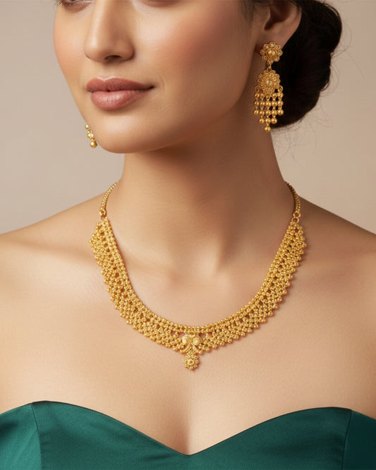 Elegant Gold Plated Pearl Beaded Necklace Set with Earrings