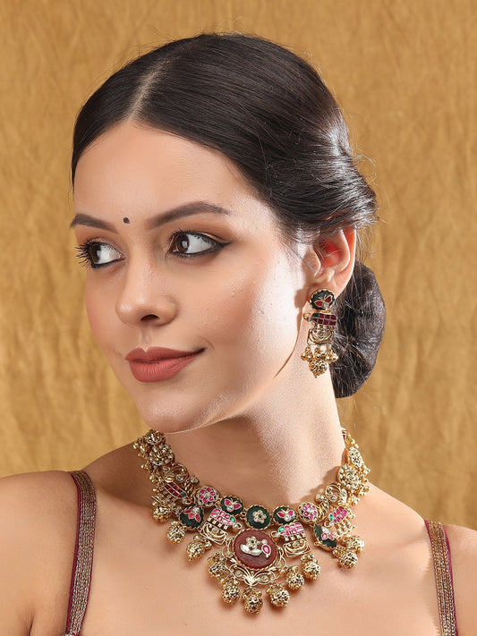 Handcrafted Gold & White Gold-Plated Beaded Necklace Set - Auraa Trends - Necklace Set -Fashion Jewellery Festive
