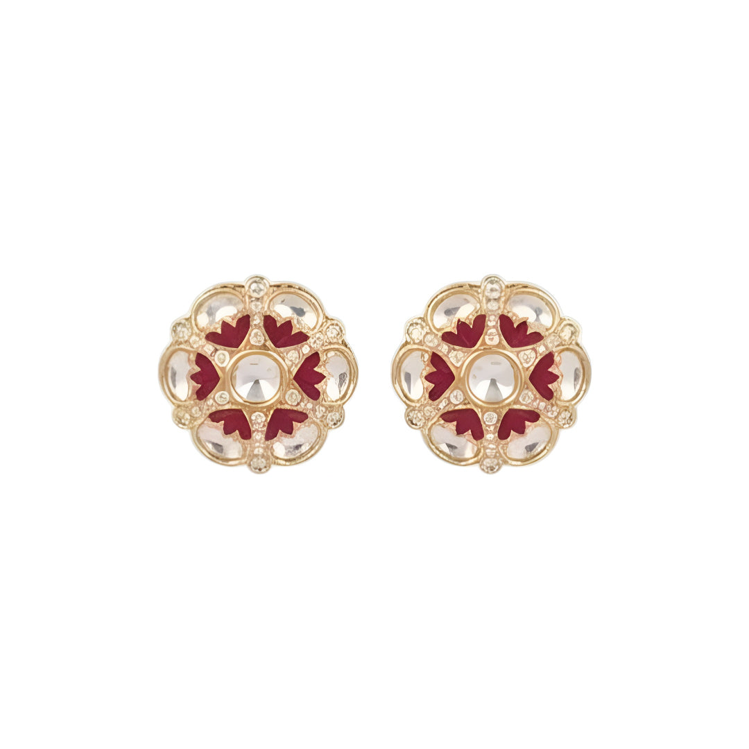 Pink Kundan Necklace Set with Floral Stud Earrings