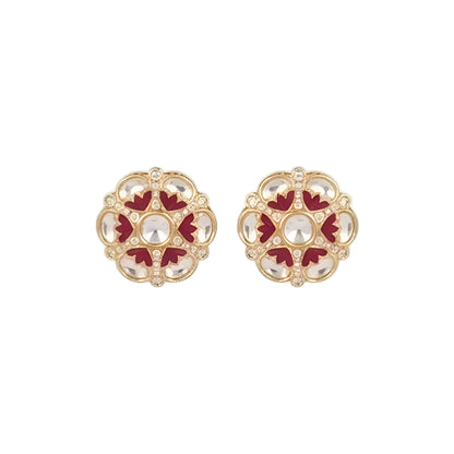 Pink Kundan Necklace Set with Floral Stud Earrings