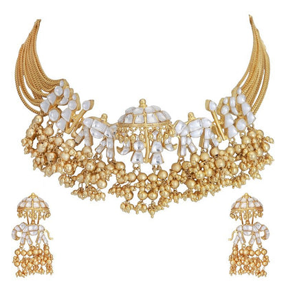 Dignified Kundan Elephant Rath Necklace Set