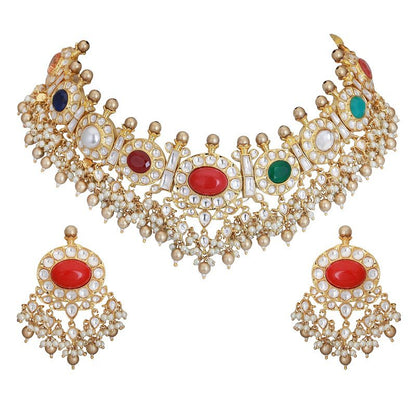 Radiant Navratna Kundan Necklace Set