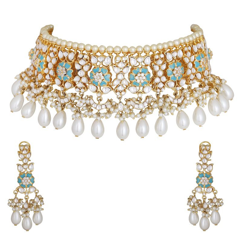 Prestigious Kundan Blue Necklace Set