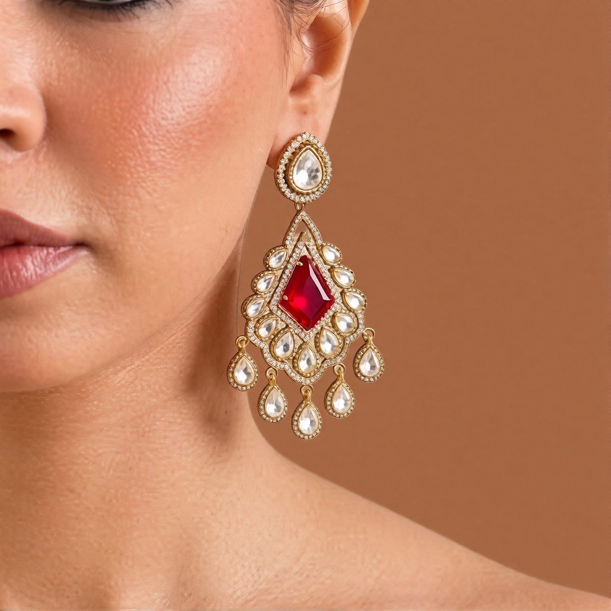 Statement Ruby & Clear Zircon Dangler Earrings