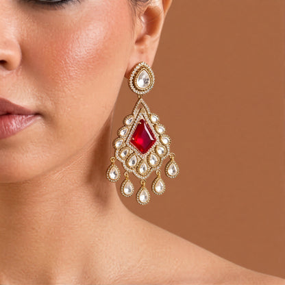 Statement Ruby & Clear Zircon Dangler Earrings
