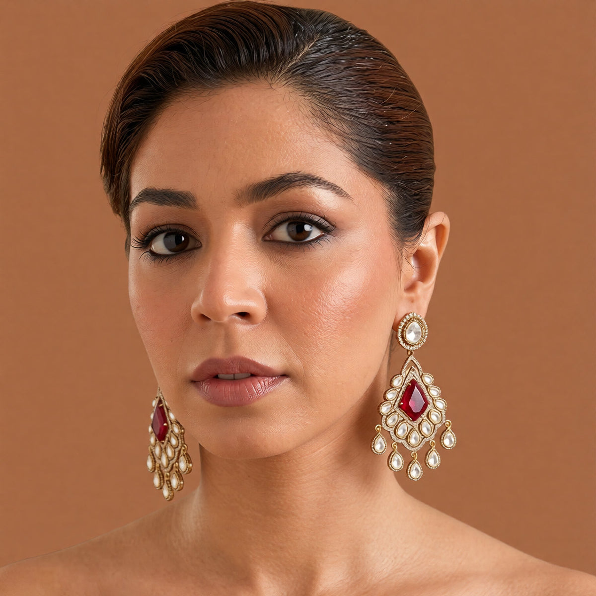 Statement Ruby & Clear Zircon Dangler Earrings