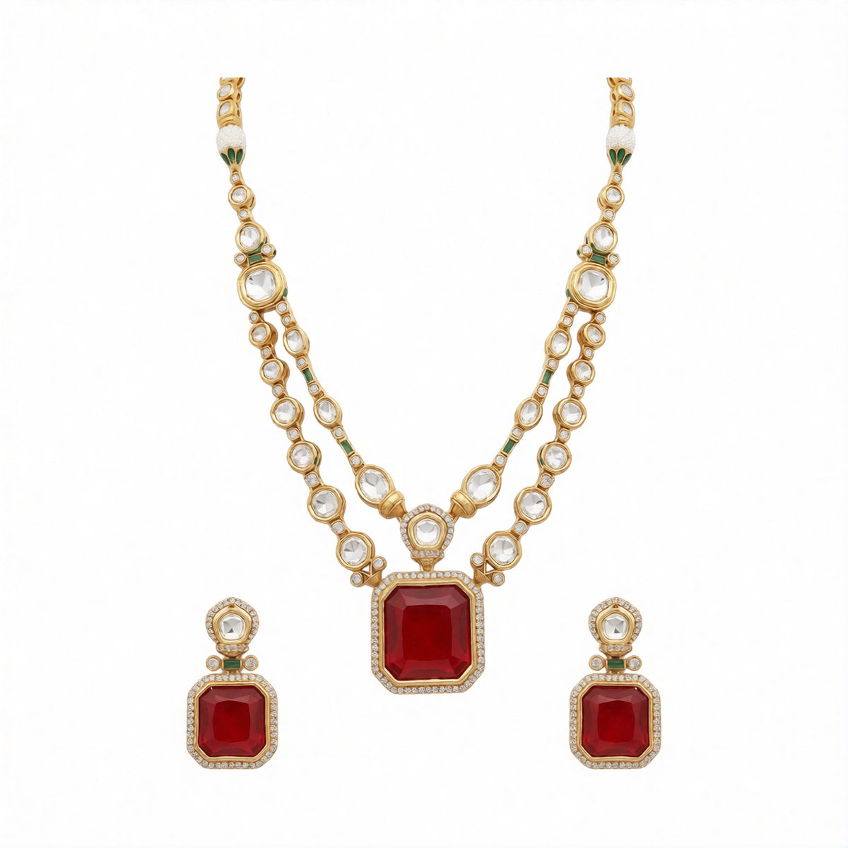 Bridal Ruby Kundan Necklace Set | Auraa Trends