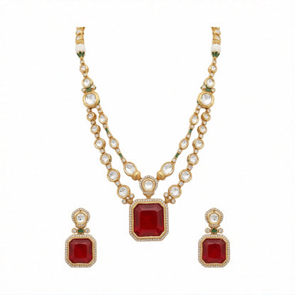 Bridal Ruby Kundan Necklace Set | Auraa Trends