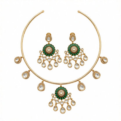 Emerald Green Kundan Hasli Choker Set