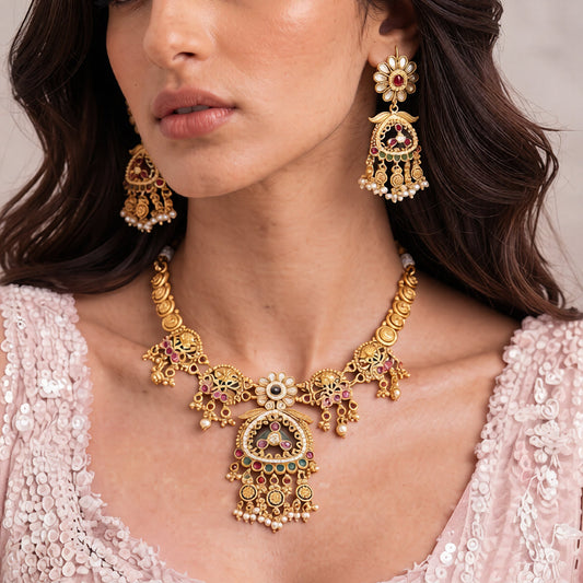Gold Finish Necklace Set for Wedding & Festive Wear