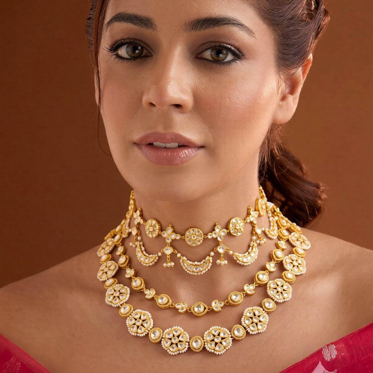 Pearl Edged Kundan Triple Layer Choker for Weddings