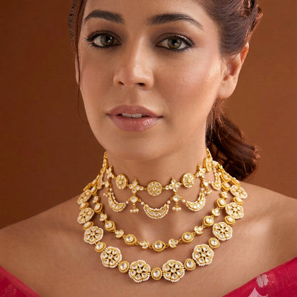 Pearl Edged Kundan Triple Layer Choker for Weddings