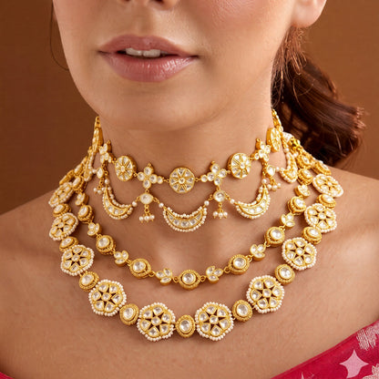 Pearl Edged Kundan Triple Layer Choker for Weddings