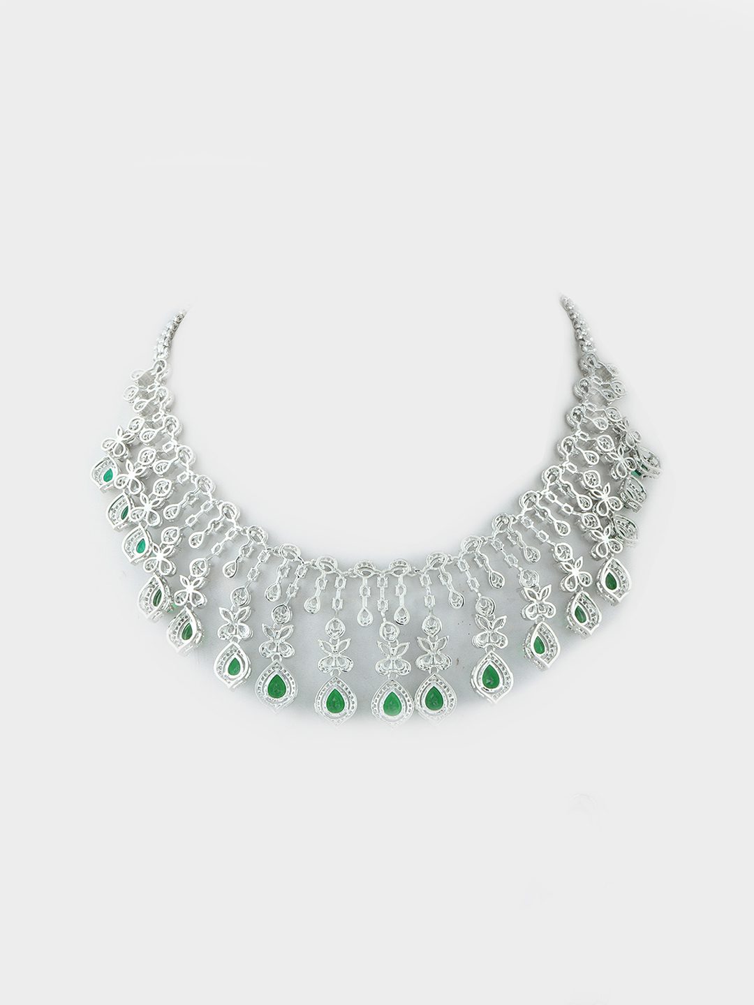 Imperial Rhodium Plated American Diamonte Necklace Set - Auraa Trends - AD - Imperial Rhodium Plated American Diamonte Set