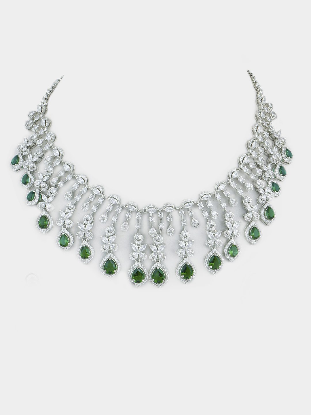 Imperial Rhodium Plated American Diamonte Necklace Set - Auraa Trends - AD - Imperial Rhodium Plated American Diamonte Set