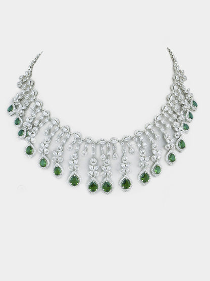 Imperial Rhodium Plated American Diamonte Necklace Set - Auraa Trends - AD - Imperial Rhodium Plated American Diamonte Set