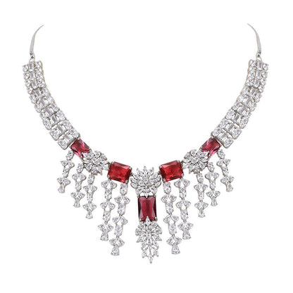 Jewellery Necklace set Matching Earrings Red And Silver - Auraa Trends - Necklace Set - Buy Jewellery Necklace set Earrings