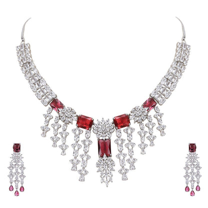 Jewellery Necklace set Matching Earrings Red And Silver - Auraa Trends - Necklace Set - Buy Jewellery Necklace set Earrings