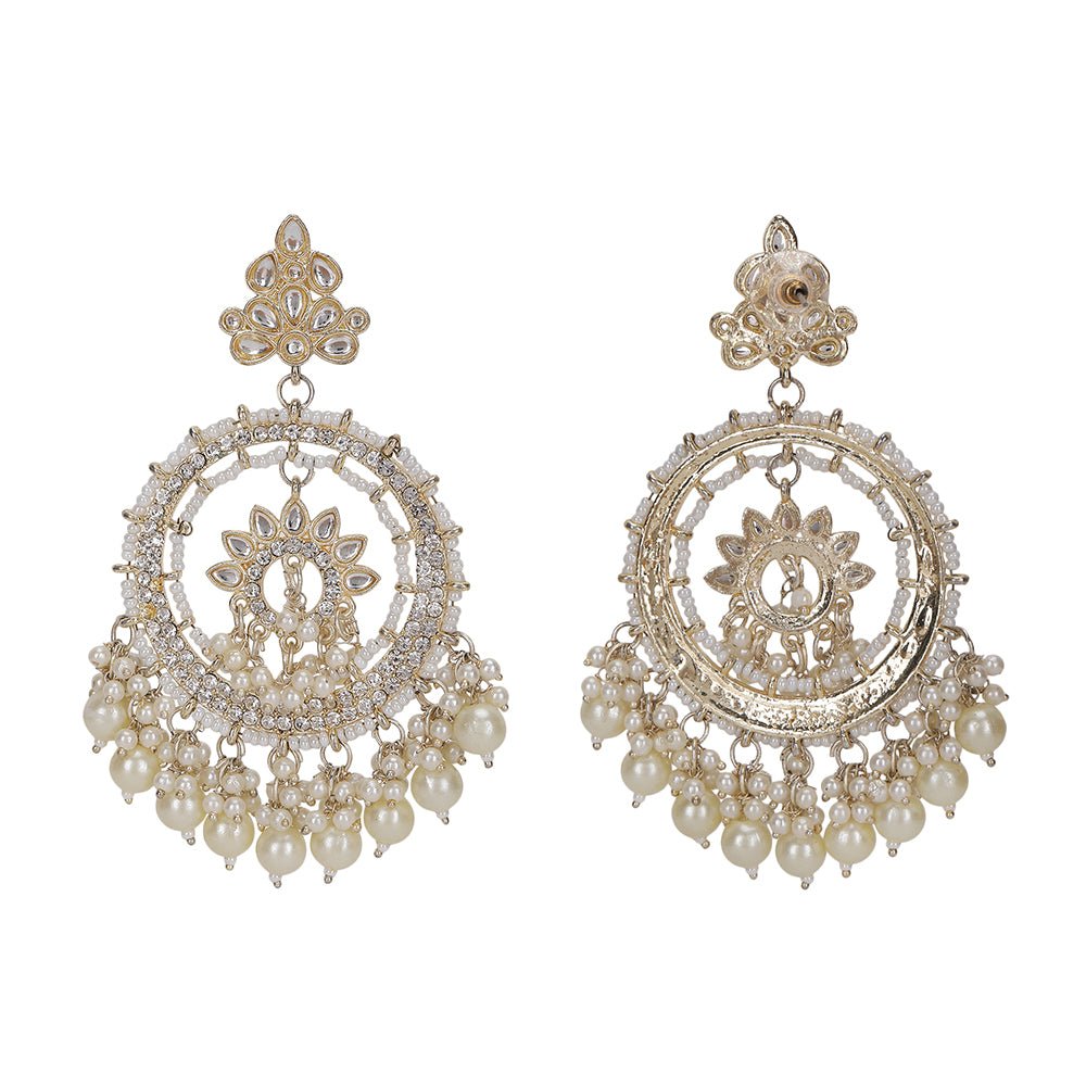 Kundan and Pearl Chandbaali Earrings - Auraa Trends - Chandbali - # - Auraa Trends - Kundan and Pearl Chandbaali Earrings