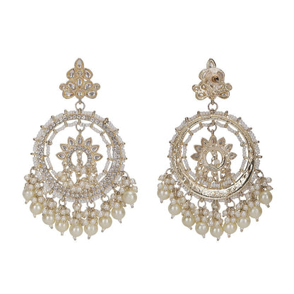 Kundan and Pearl Chandbaali Earrings - Auraa Trends - Chandbali - # - Auraa Trends - Kundan and Pearl Chandbaali Earrings