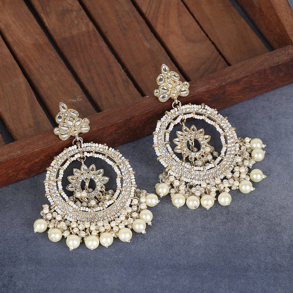 Kundan and Pearl Chandbaali Earrings - Auraa Trends - Chandbali - # - Auraa Trends - Kundan and Pearl Chandbaali Earrings